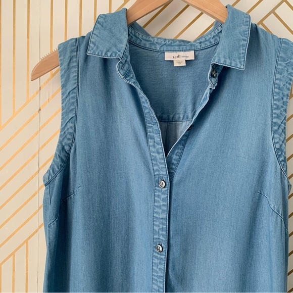 J. Jill Denim Light Wash Sleeveless Chambray Jean shirt Dress button XS - Picture 7 of 13